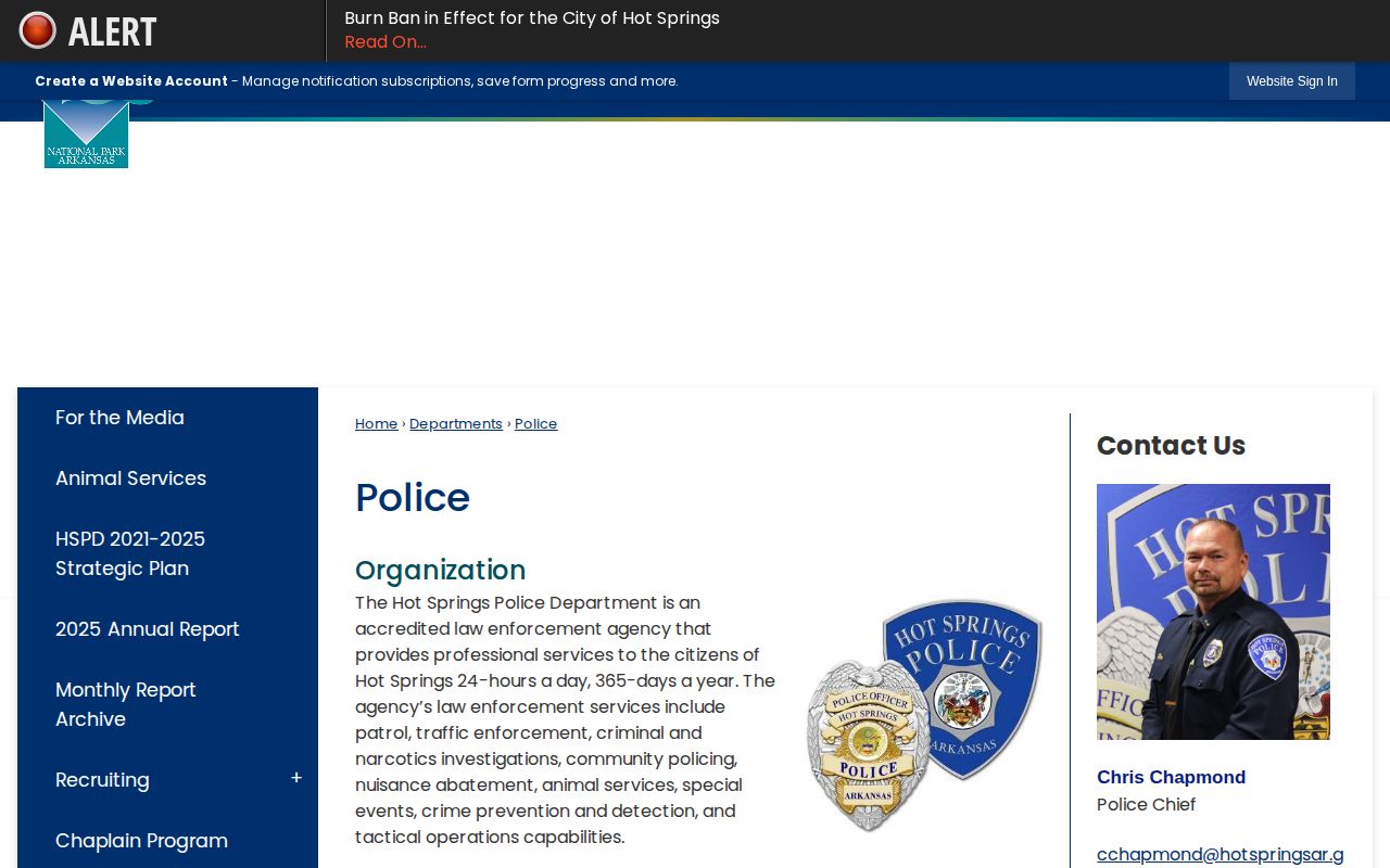 Official Hot Springs Police Department service webpage