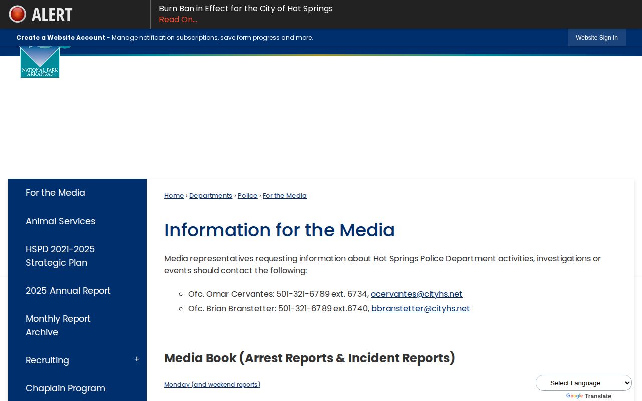 Hot Springs Police Media Book arrest reports in Garland County