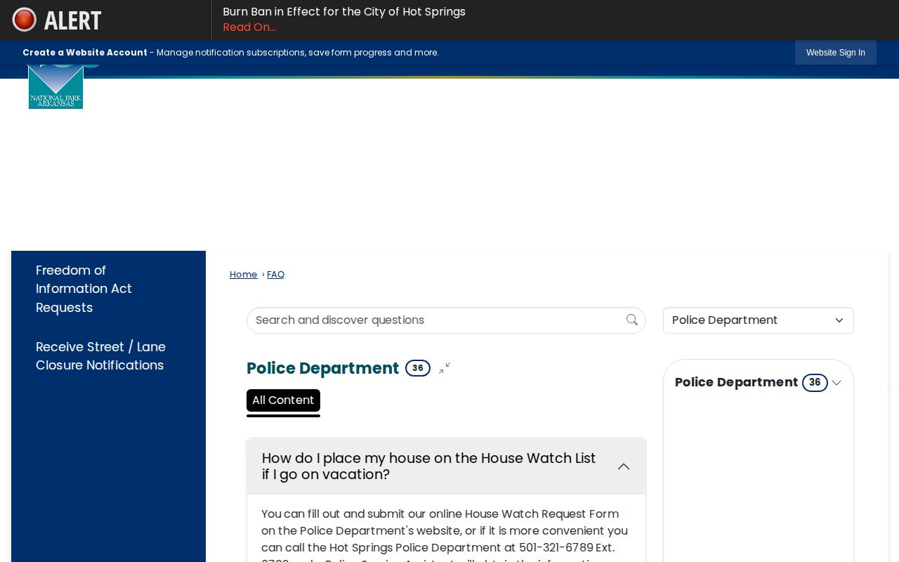 Hot Springs Police Garland County arrest processing FAQ